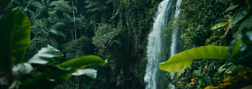 A waterfall in a rainforest 